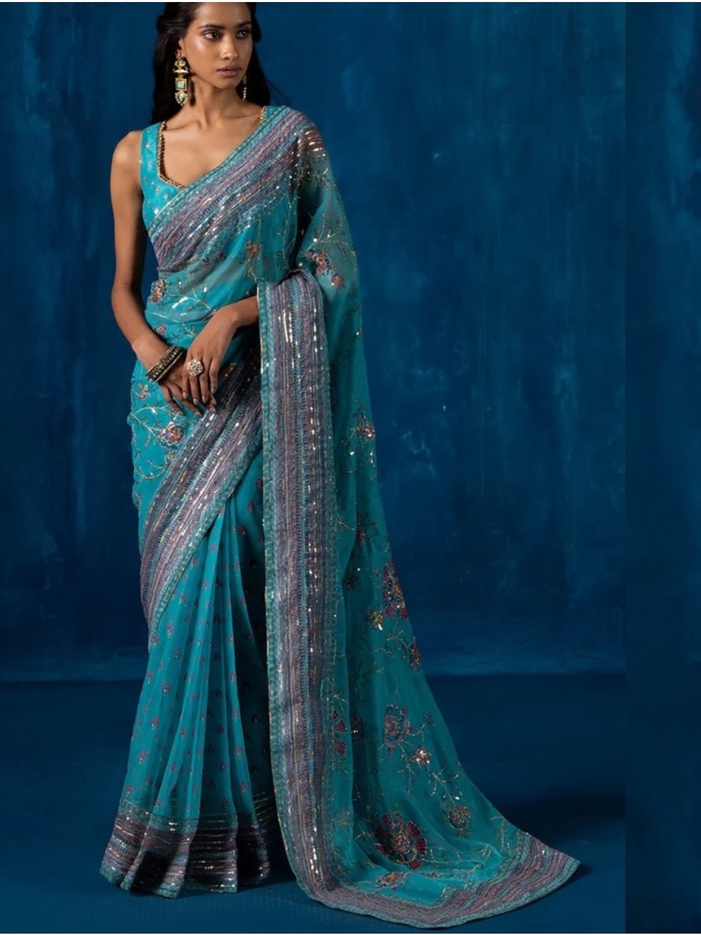 Lashkaara - XS Teal pre-pleated lengha saree. Diwali, weddings, parties, festive